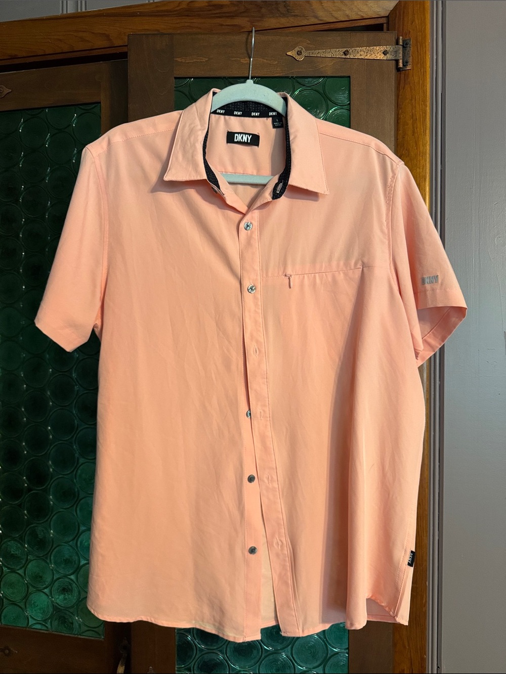 DKNY Men's Short-Sleeve Button-Down Shirt in Peach